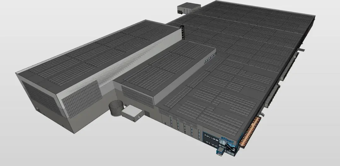 Solcelleanlegget modellert på tak og fasader